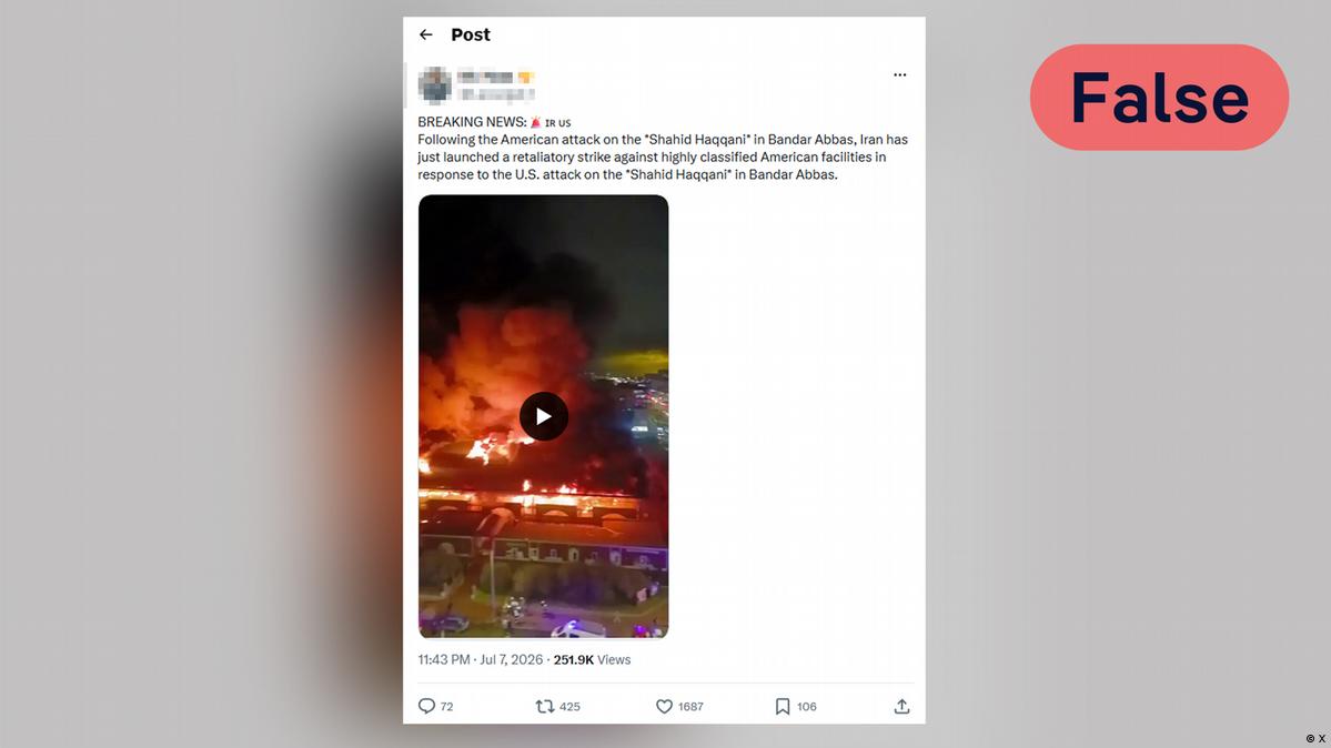 A video claims to show a retaliatory strike by Iran on a secret US facility Image: X