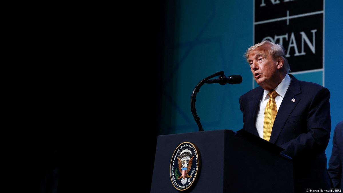 US President Donald Trump speaks during a press conference in Ankara