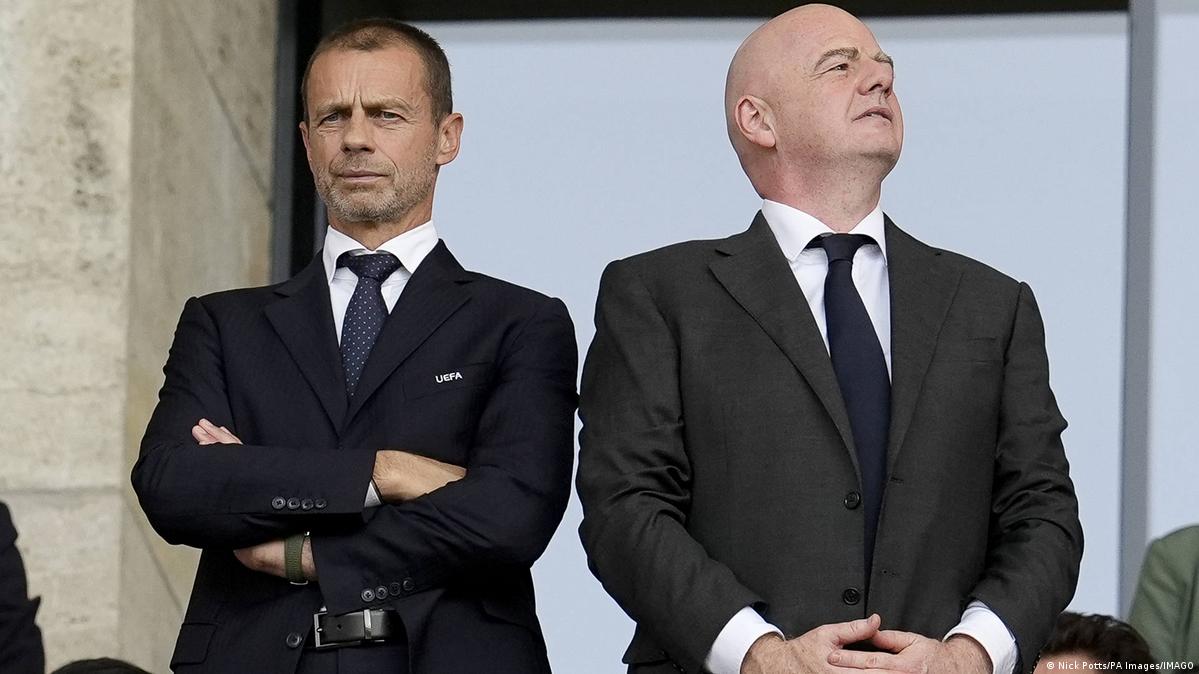 UEFA President Aleksander Ceferin (left) and FIFA president Gianni Infantino in the stands