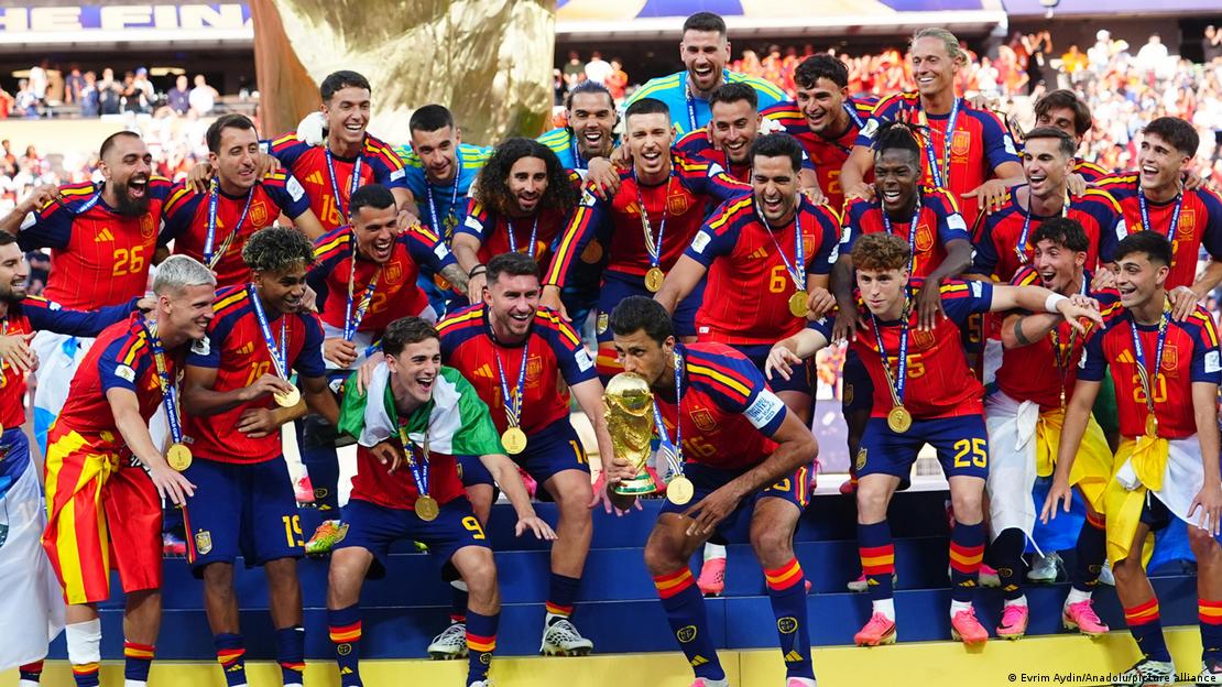 Rodri of Spain lifts the World Cup trophy after Spain won the FIFA World Cup 2026 Final match between Spain and Argentina in New Jersey, United States