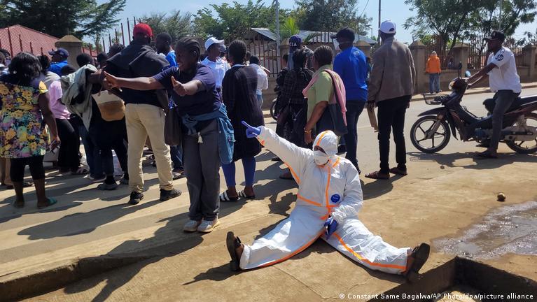 Health workers protest in Ituri in the Democratic Republic of Congo, August 6, 2026. 