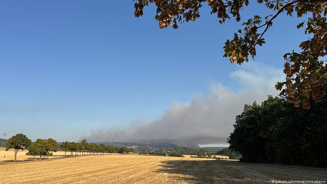 Denso humo se eleva sobre el bosque de Hürtgenwald debido a un incendio forestal. Denso humo se eleva sobre el bosque de Hürtgenwald debido a un incendio forestal.