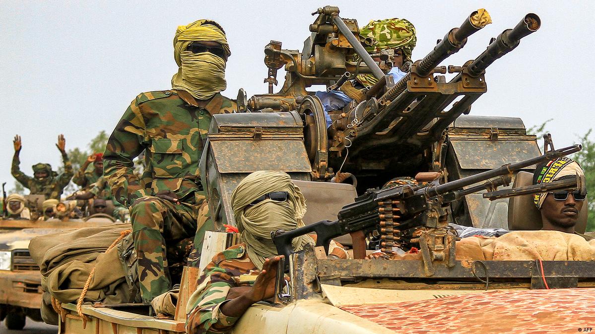 Armed soldiers in a Sudanese army convoy in Darfur state on August 30, 2023