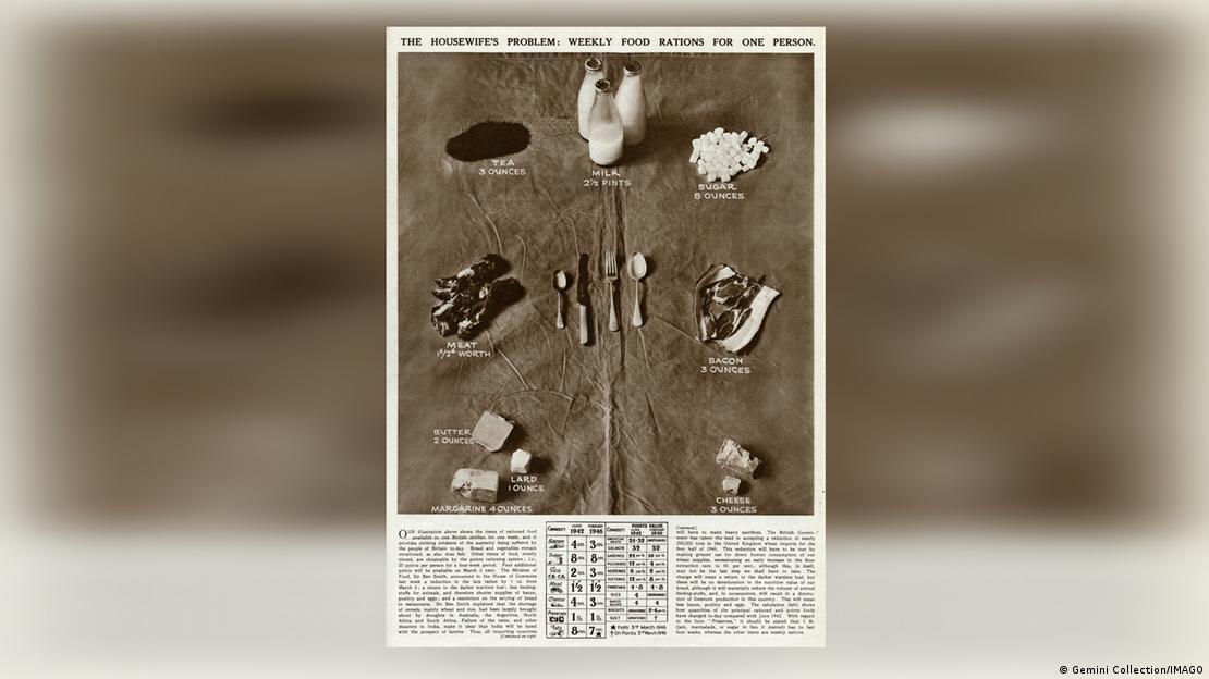 Gran Bretaña, 1946. La ración semanal incluía 8 onzas de azúcar –unos 227 gramos– por persona, dentro del sistema que décadas después serviría como experimento natural.