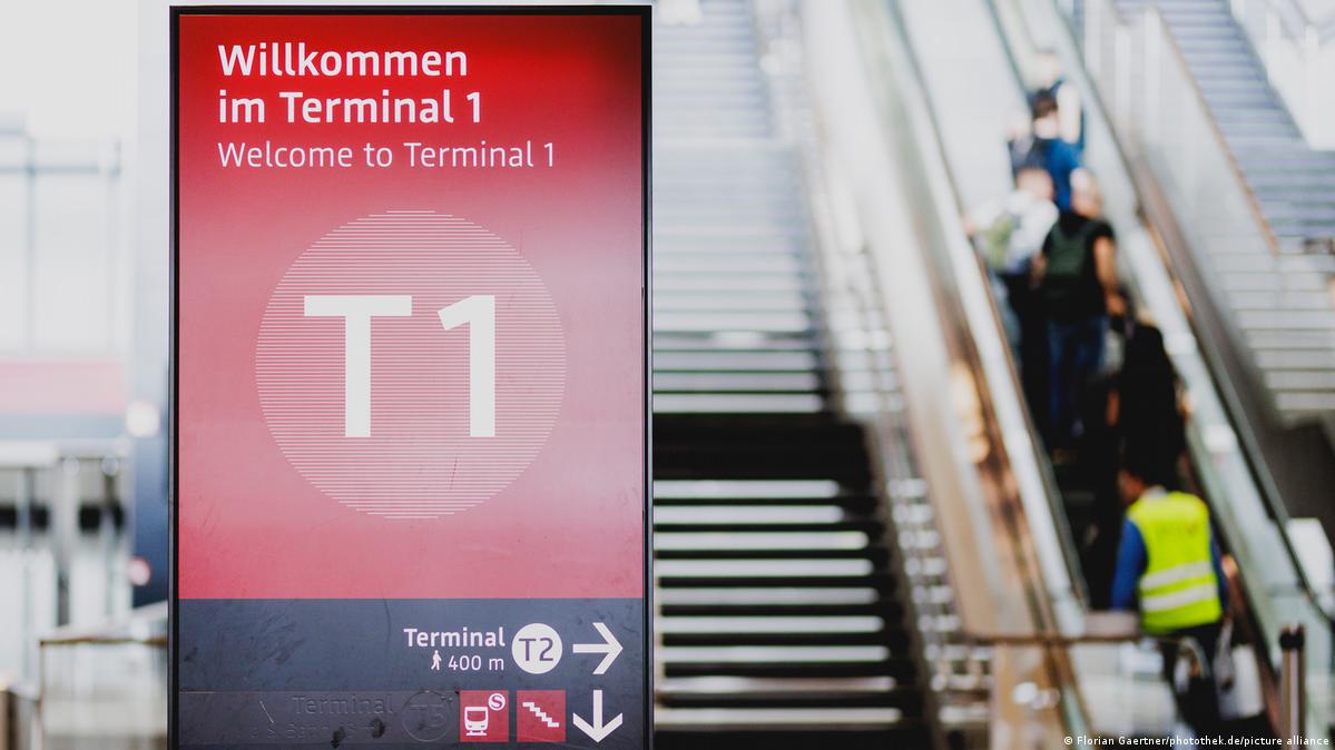 A sign welcoming passengers to Terminal 1 at BER airport in Berlin. Pictured on June 4, 2026.