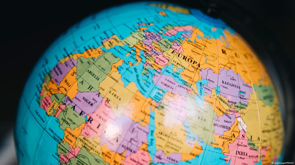 Closeup of a globe showing Europe and northern Africa