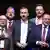 Sechs Männer in Anzügen stehen mit geöffnetem Mund nebeneinander: Die AfD-Spitze singt auf ihrer Wahlparty am 6.9.2026 in Magdeburg die Nationalhymne. Nebeneinander stehen Mitglieder des Bundesvorstands: in der Mitte der AfD-Spitzenkandidat von Sachsen-Anhalt, Ulrich Siegmund. Der AfD-Fraktionsvorsitzende in Sachsen-Anhalt, Oliver Kirchner, hat beim Singen seine Hand auf die Brust gelegt.