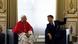 Pope Leo XIV (l) and French President Emmanuel Macron seated in the Elysee Palace on Friday, September 25, 2026