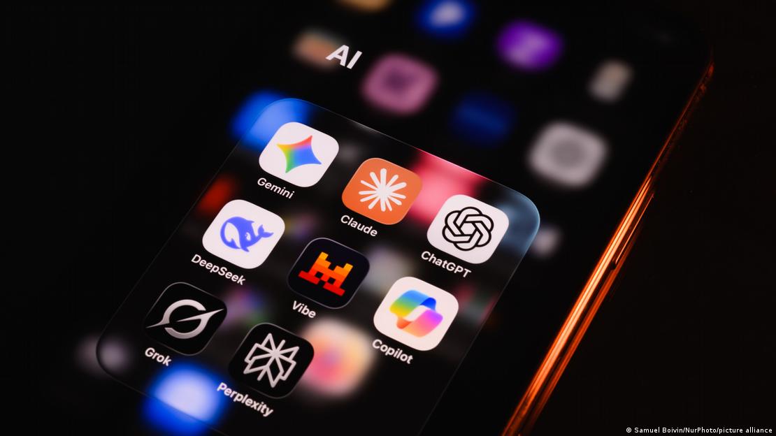 A smartphone is pictured displaying several AI apps, in Creteil, France, on September 11, 2026