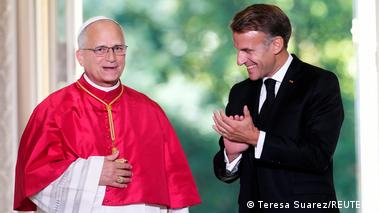 Pope Leo (right) and French President Emmanuel Macron at the Elysee Palace in Paris, France