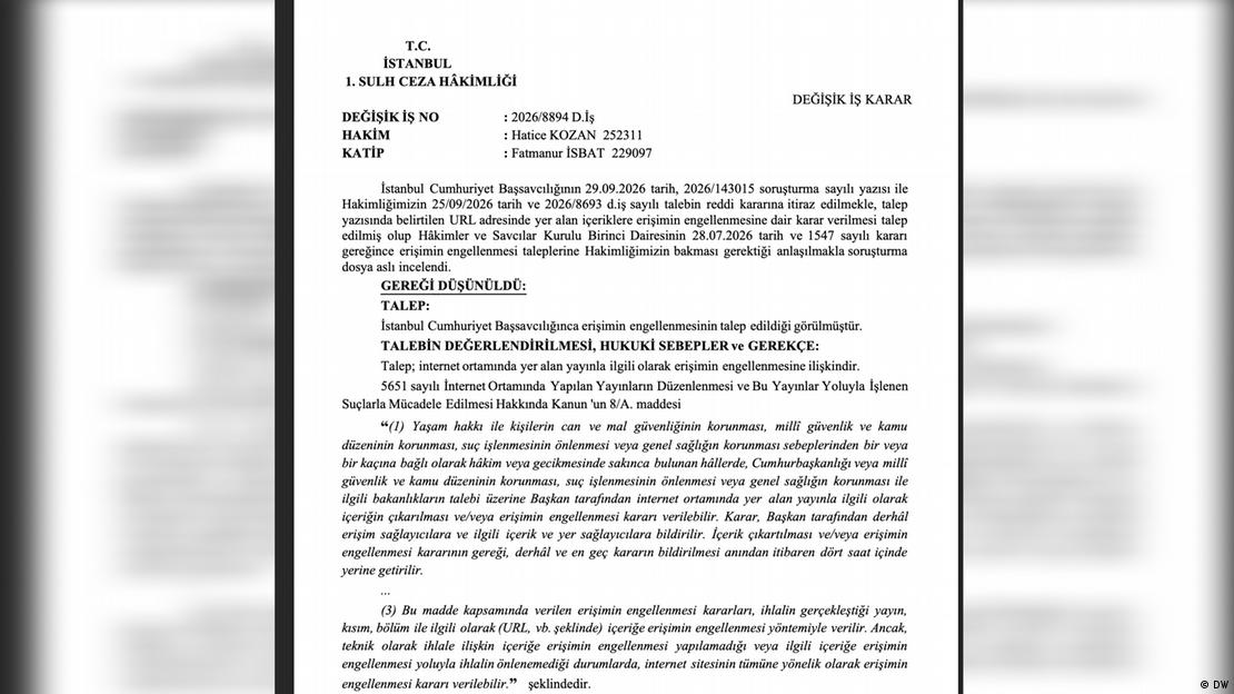 İstanbul 1. Sulh Ceza Hakimliğinin kararının ekran görüntüsü 