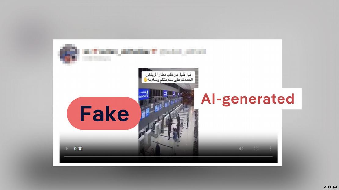 Image 4: AI-generated video shows people waiting in line in an airport