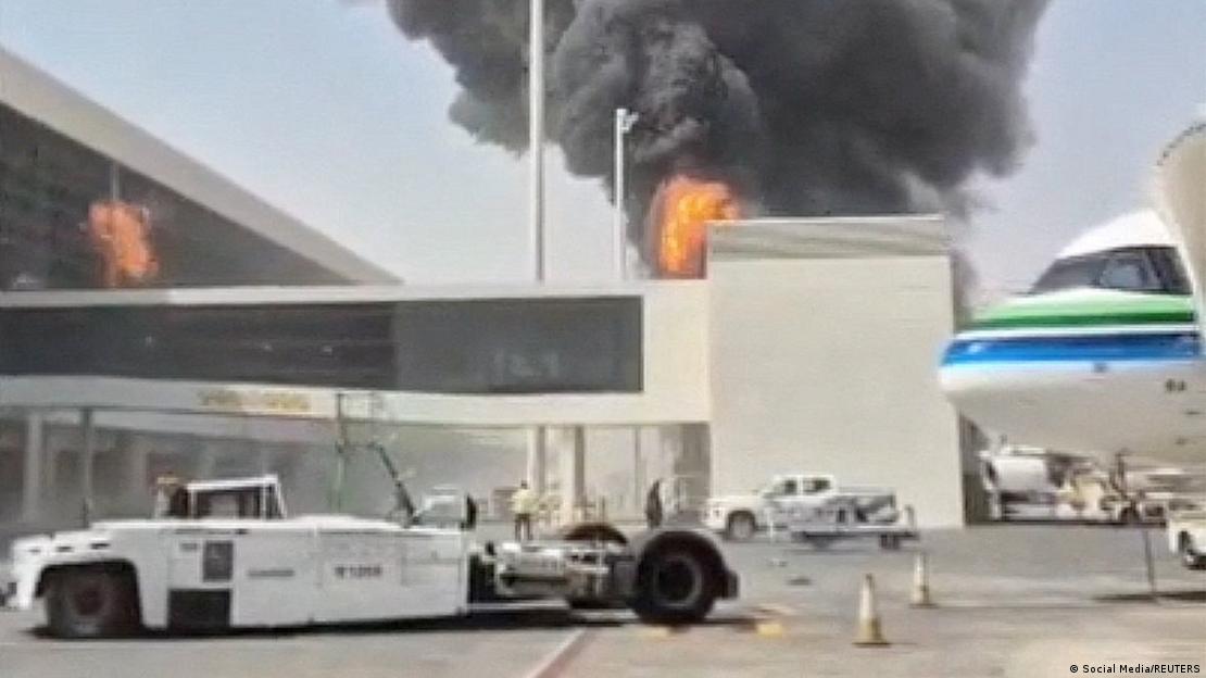 Smoke and flames above Riyadh airport after Houthi attack
