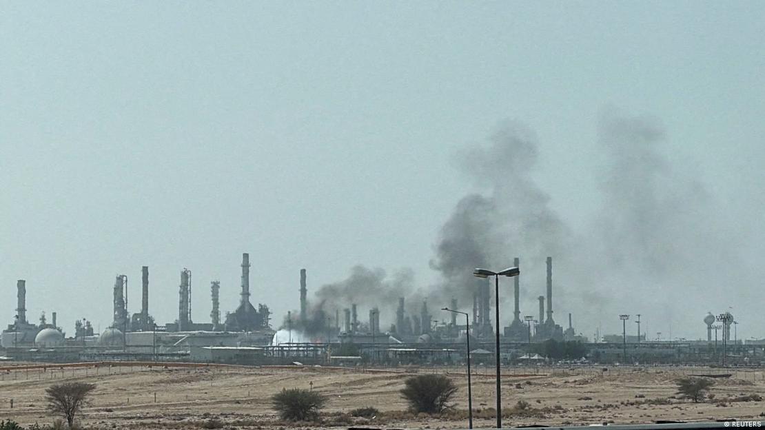 Smoke rises above an Aramco oil facility in Saudi Arabia following a Houthi attack