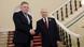 Two men (Robert Fico and Vladimir Putin) smile and shake hands as they stand on a staircase, Moscow, Russia, May 9, 2026 Two men (Robert Fico and Vladimir Putin) smile and shake hands as they stand on a staircase, Moscow, Russia, May 9, 2026