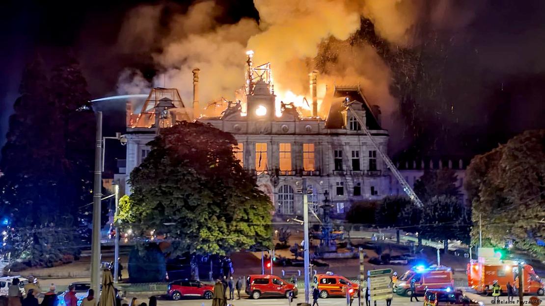 Flames engulf the the historic town hall building in Limoges