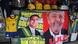 Material promocional de ambos candidatos a las elecciones brasileñas en un puesto durante la campaña electoral en São Paulo.