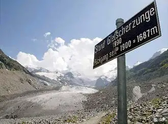 Going, going, gone: In 1990, this Swiss glacier reached the sign.