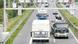 Trucks near an electronic road toll station in Germany Trucks near an electronic road toll station in Germany